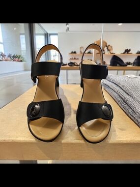 Black Slingback Sandals with Decorative Accent